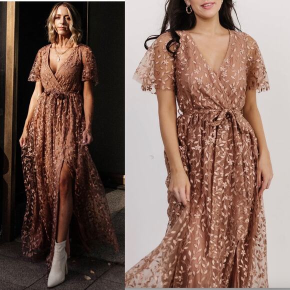 Baltic Born Marseille Vine Embossed Maxi Dress In Nude Rose Size XS - Picture 3 of 16